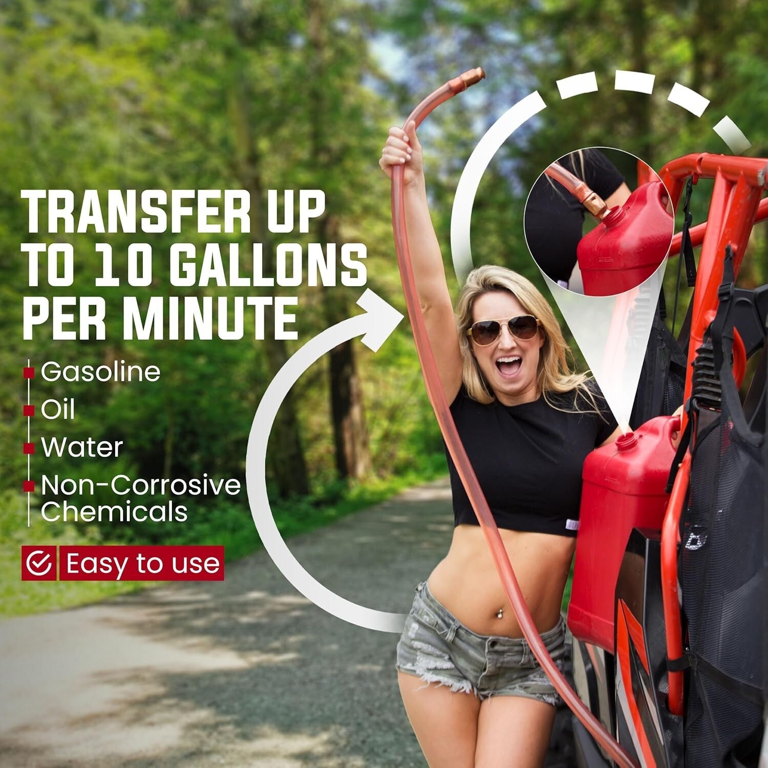 Self-Priming Liquid Transfer Siphon 1” x 6' - Multi-Purpose Use for DIY & Marine