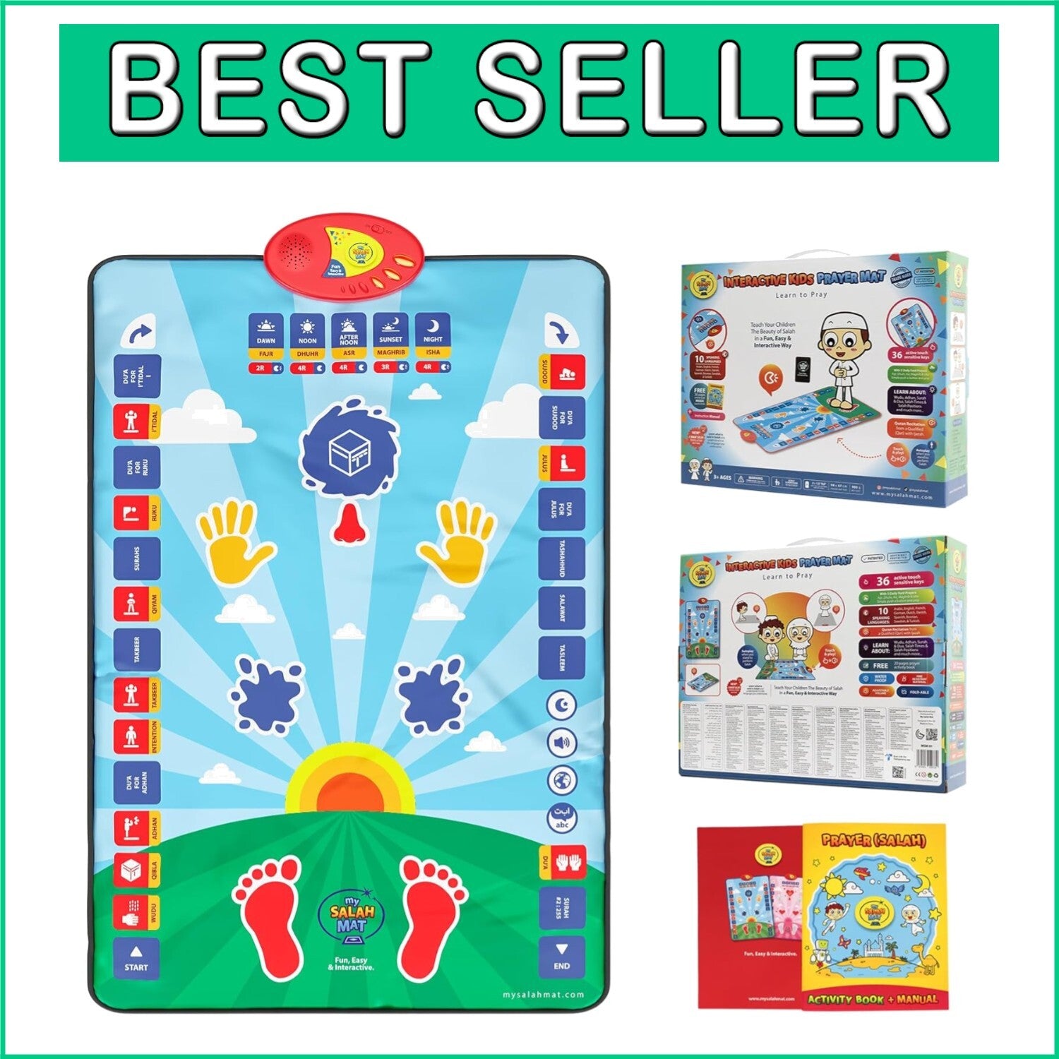 Interactive Educational Prayer Mat for Kids - Learn Salah with Fun Designs