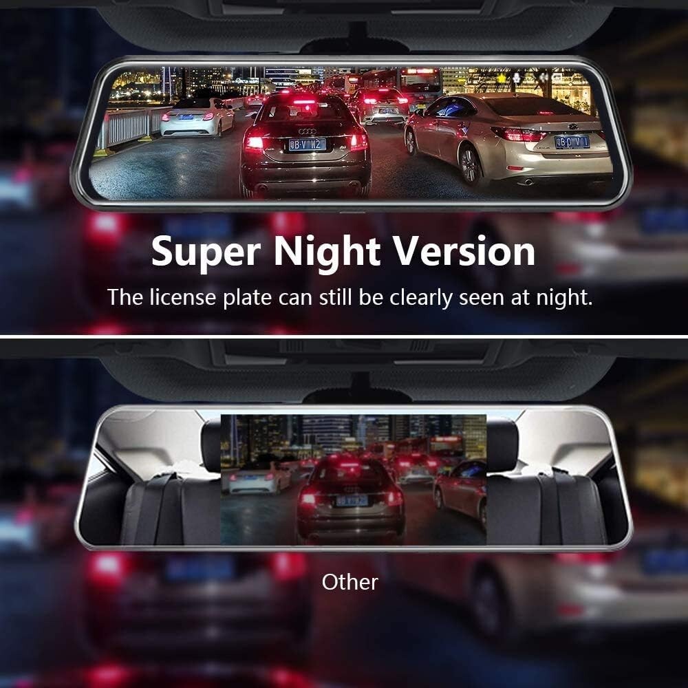 Full Touch Screen 10'' Dual Camera Rear View Mirror with Night Vision G-Sensor