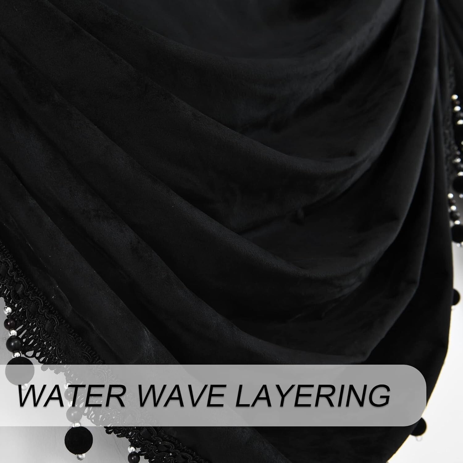 Elegant Black Velvet Rod Pocket Valance, 39" x 48" - Luxurious Window Treatment