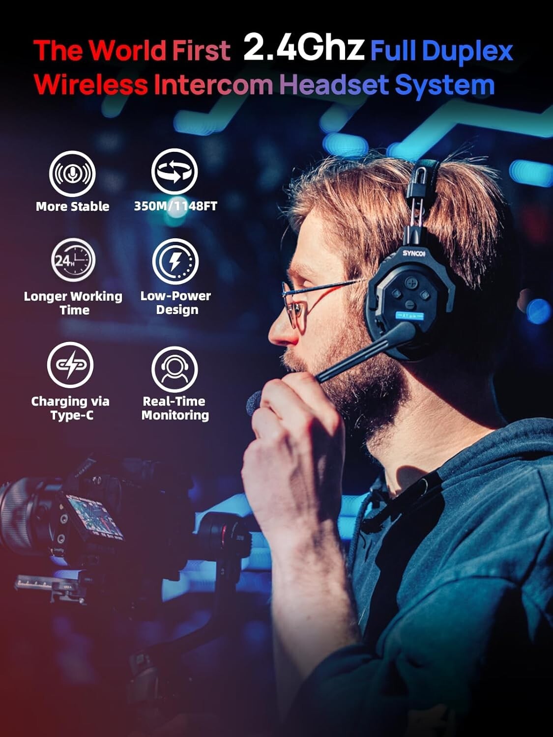 XTALK X5 Full Duplex Intercom Headsets for Filmmaking & Sports – 350M Range