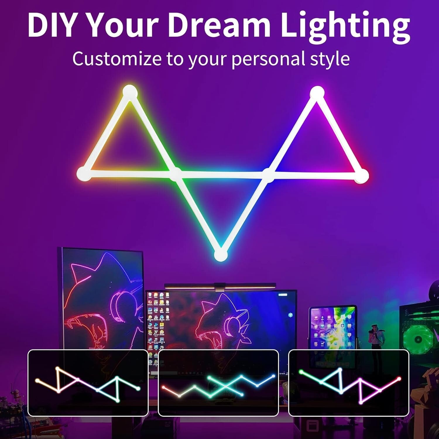 Dimmable RGB LED Wall Light Bars Kit - Voice Control & Adjustable Mood Lighting