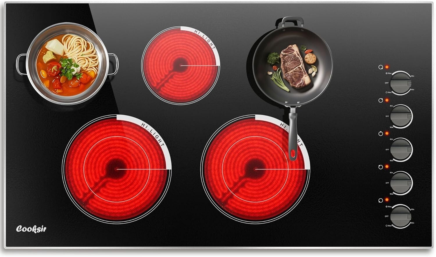 Versatile 36-Inch Electric Stove - 5 Burner Knob Control for Culinary Precision