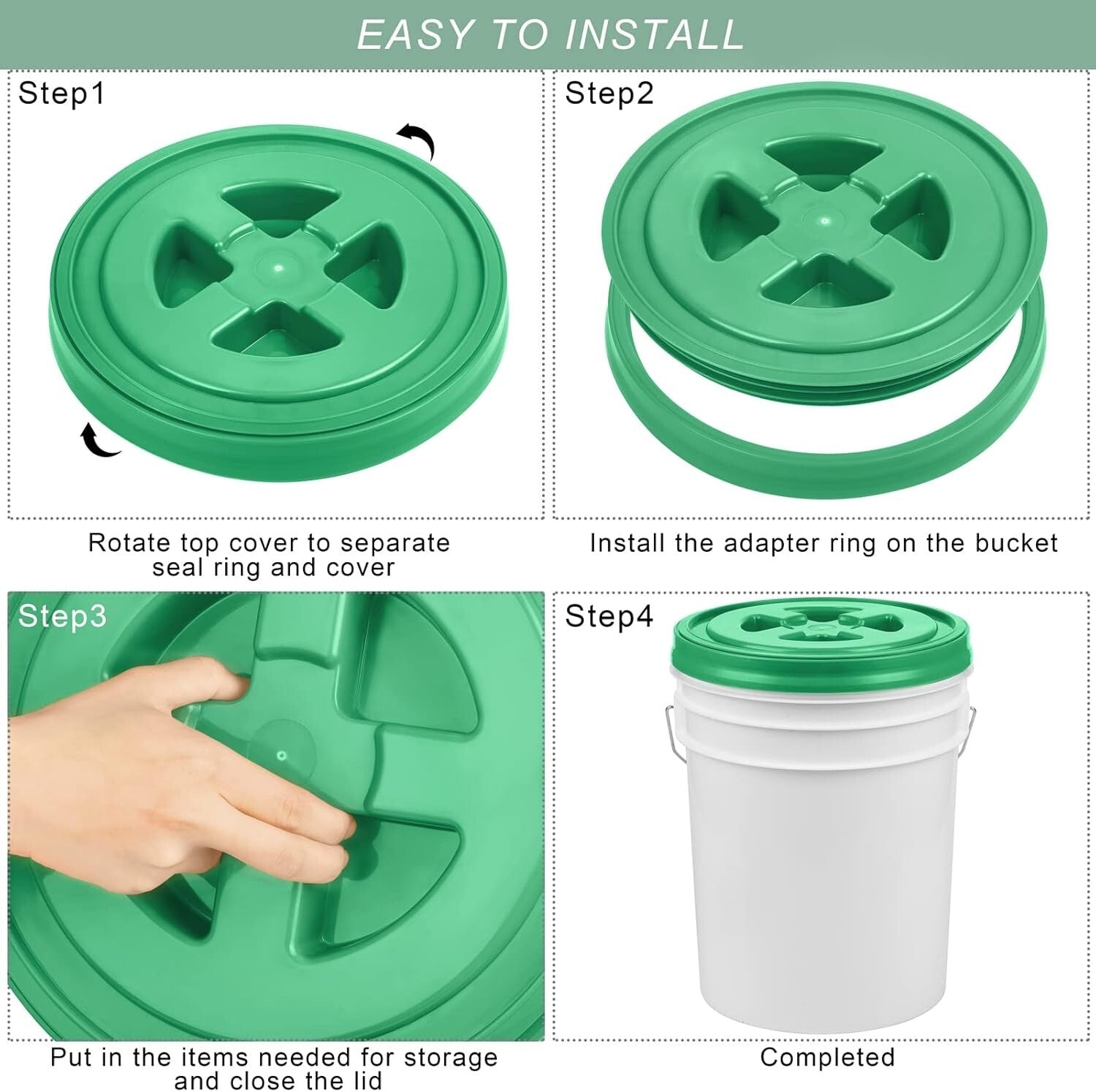 4-Pack Twist Sealing Lids for 5-Gallon Buckets - Hygienic & Leak-proof Design