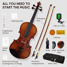 Load image into Gallery viewer, Premium 4/4 Violin Set with Ironwood Bow, Extra Strings &amp; Quality Accessories