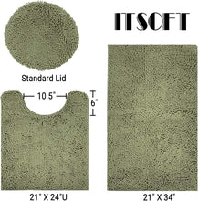 Load image into Gallery viewer, Elegant Sage Green 3-Piece Bath Mat Set with Non-Slip Design and Washable Fabric