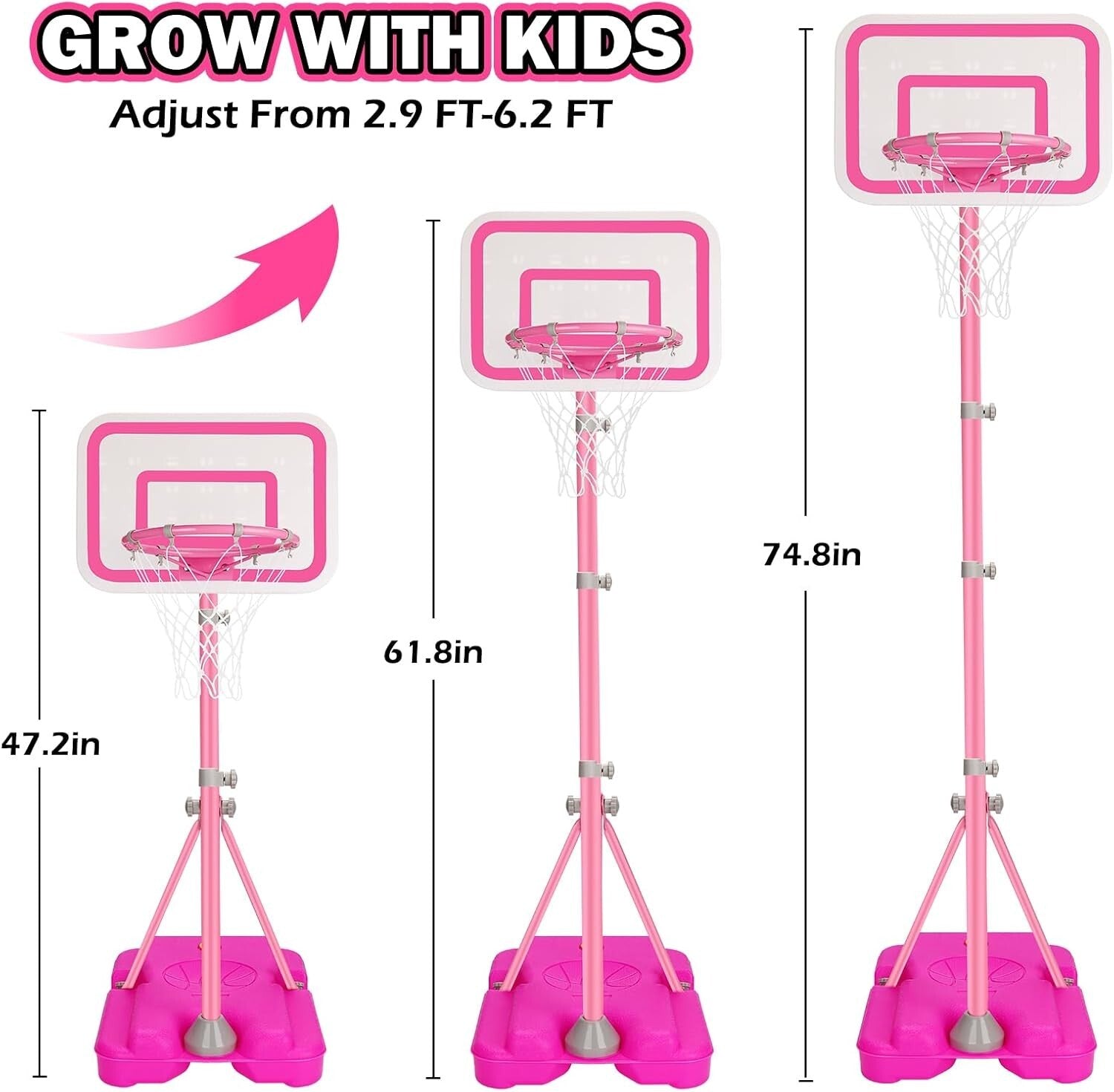 Fun Pink Basketball Goal for Kids - Perfect Adjustable Toy for Young Girls