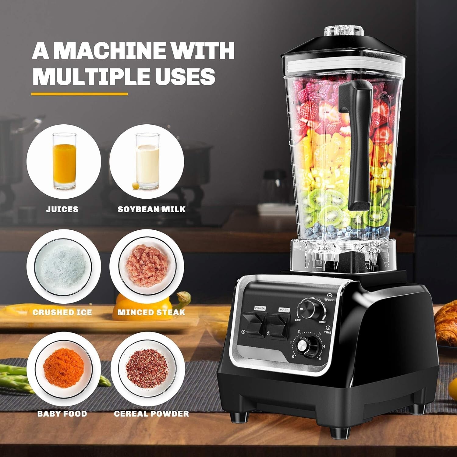 Versatile 2200W Blender for Smoothies & Juices - Perfect for Home & Commercial