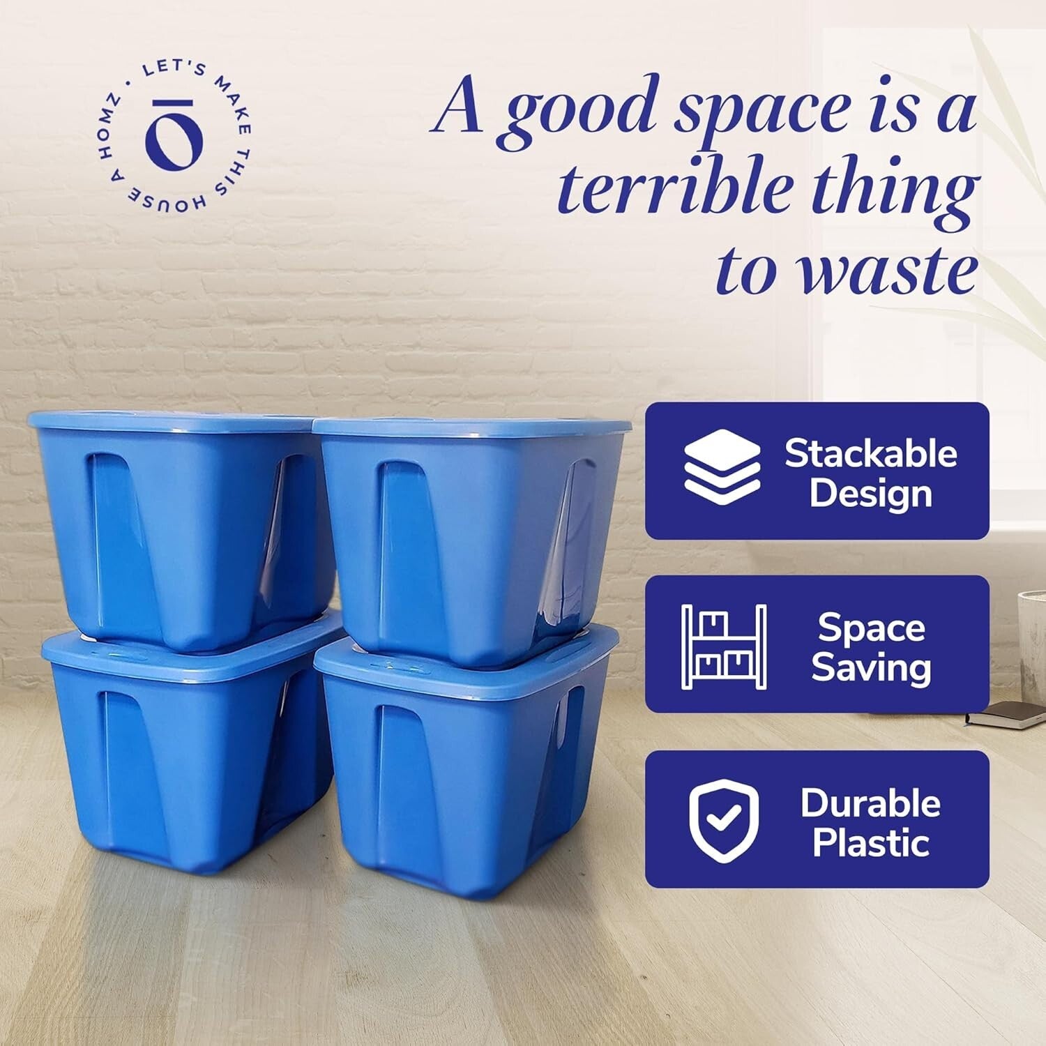 4-Pack Heavy Duty 18 Gallon Plastic Storage Bins - Durable & Water-Resistant