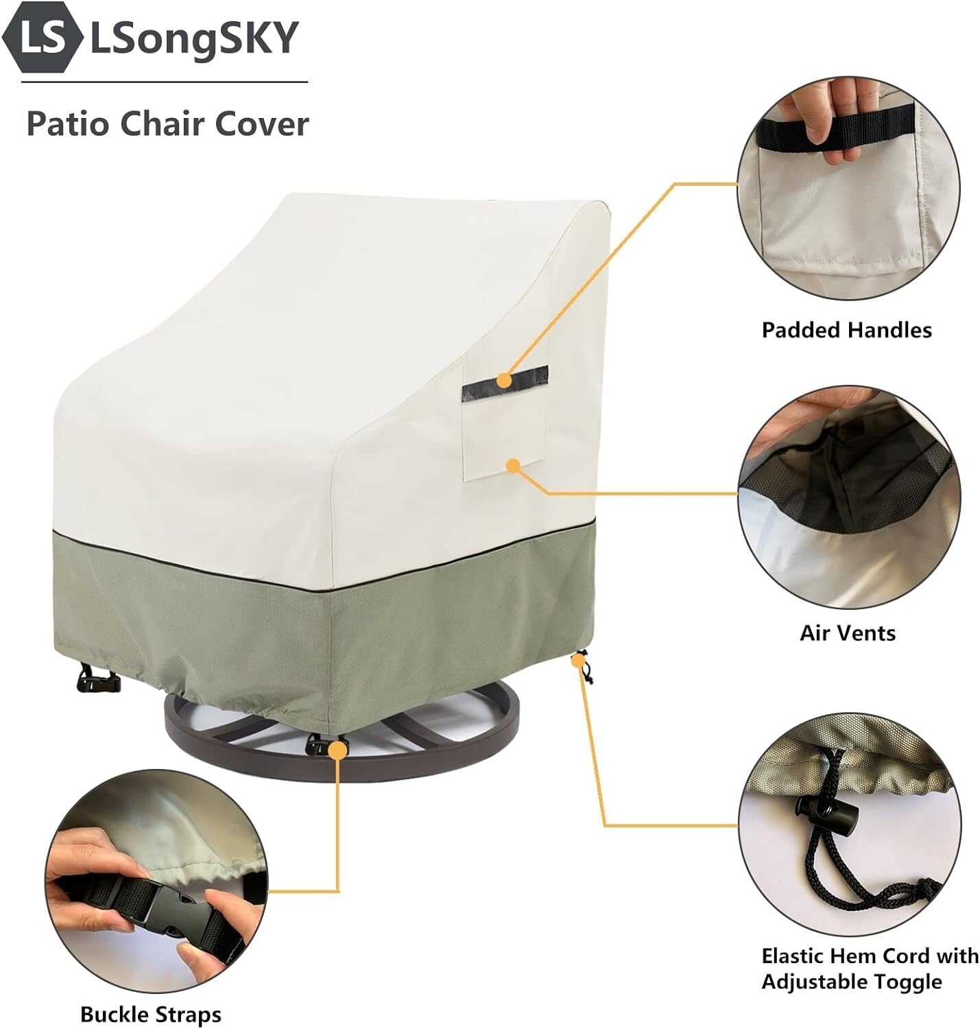 Adjustable Heavy Duty Outdoor Swivel Lounge Chair Covers - 2 Pack Beige & Gray