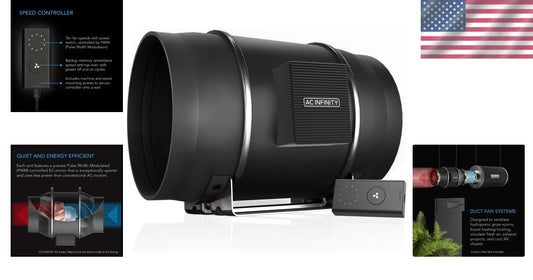 Energy-Efficient 10" Inline Duct Fan for Hydroponics & Indoor Ventilation