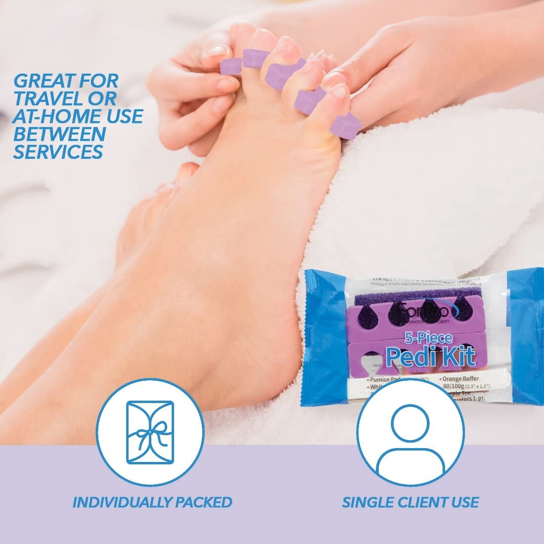 Individually Packed 5-Piece Pedi Kit with Wood Nail File & Pumice Pad - 200 Sets