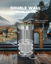 Load image into Gallery viewer, Vintage Green 34 oz French Press with Wood Handle &amp; Double Wall Insulation