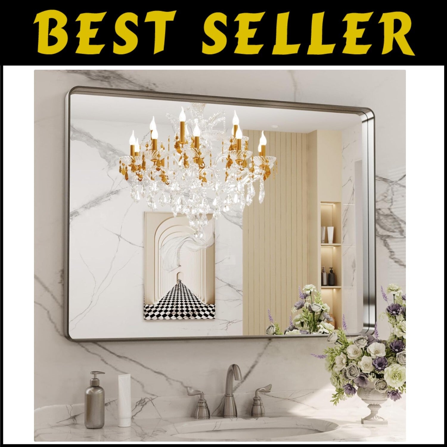 Modern 40"x30" Brushed Nickel Bathroom Mirror - Easy Install & Secure Mounting