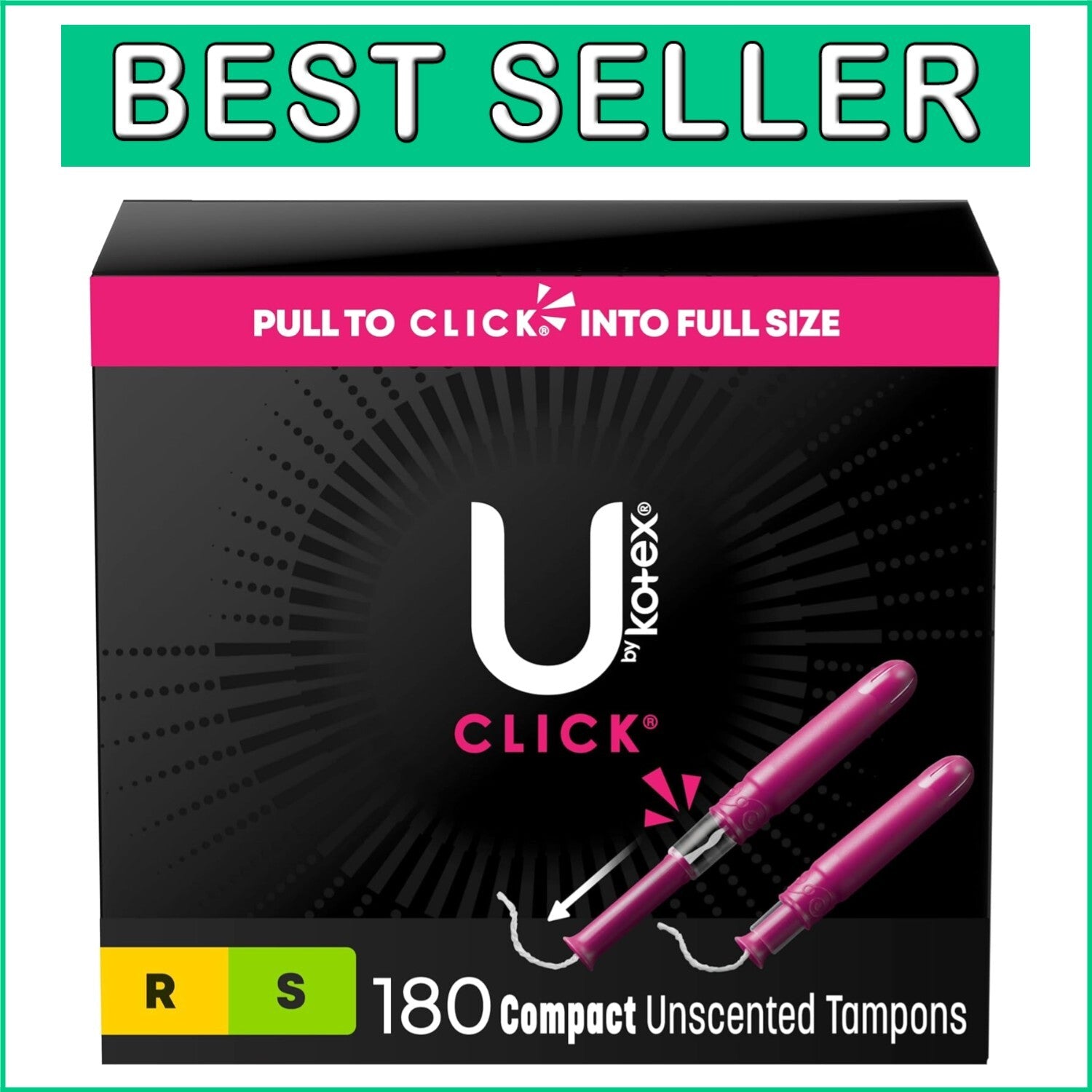 Click Compact Tampons - 180 Count Unscented, Super Absorbency, On-the-Go Comfort
