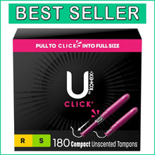 Load image into Gallery viewer, Click Compact Tampons - 180 Count Unscented, Super Absorbency, On-the-Go Comfort