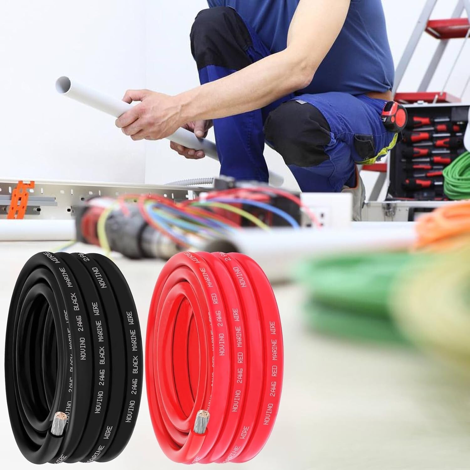 Oxygen-Free 2 Gauge Marine Wire - 40FT Waterproof Tinned Copper for Boats & RVs