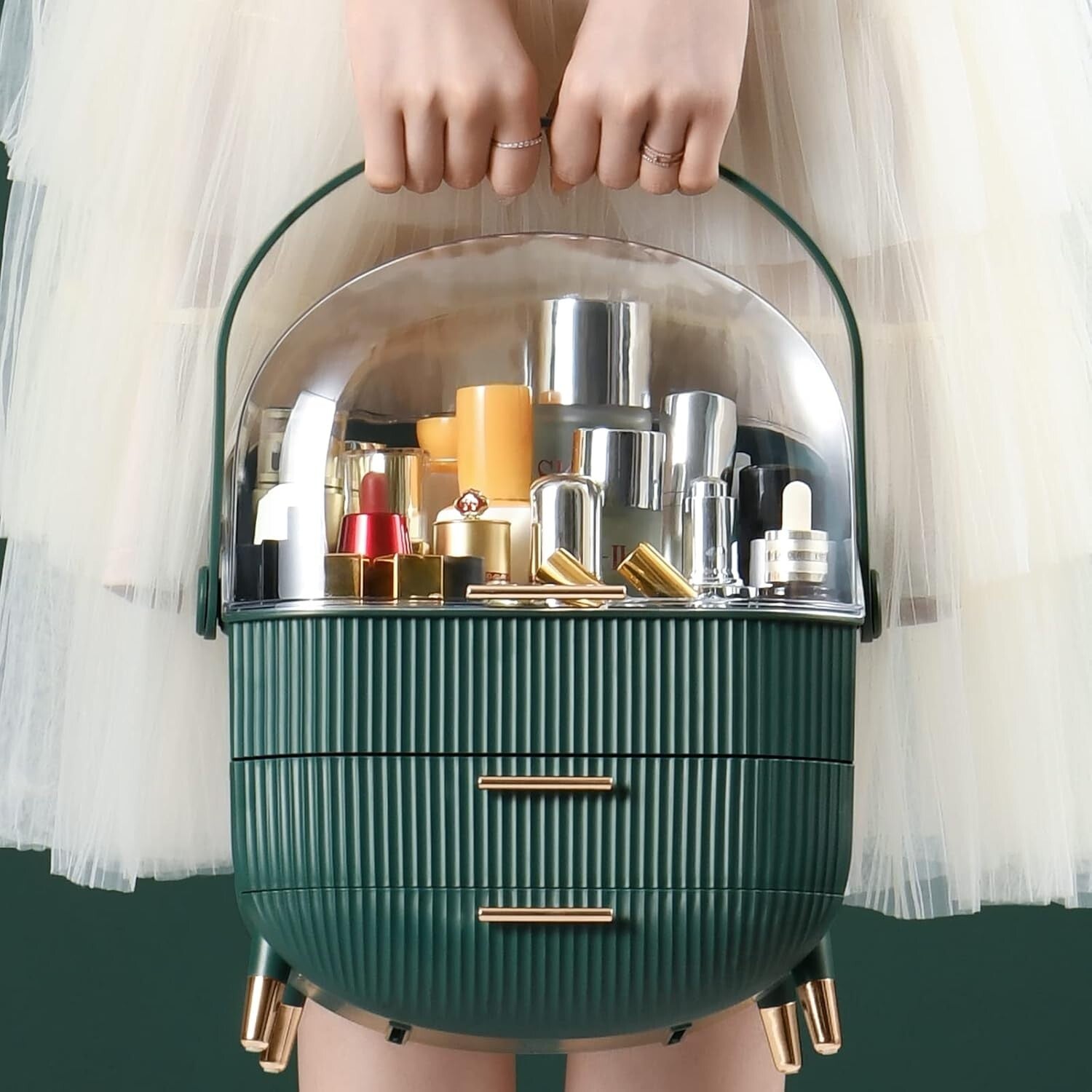 Stylish Oval Makeup Organizer with Non-Slip Feet - Ideal for Bathroom Counters