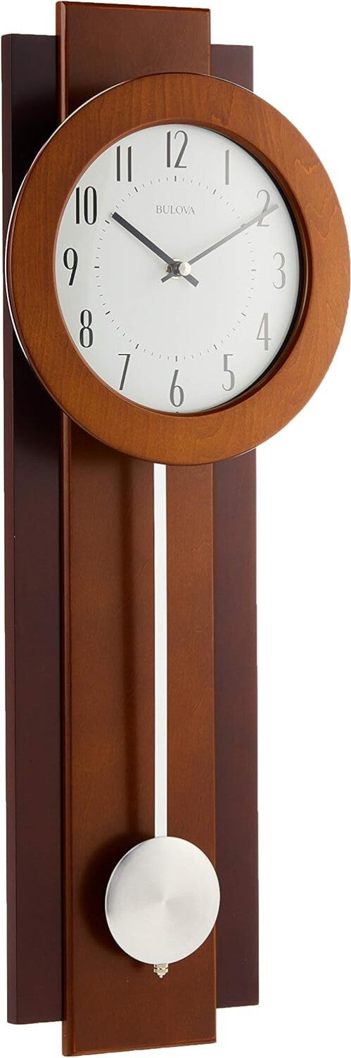 Elegant Two-Tone Wooden Wall Clock with Pendulum & Arabic Numerals - 23.5"