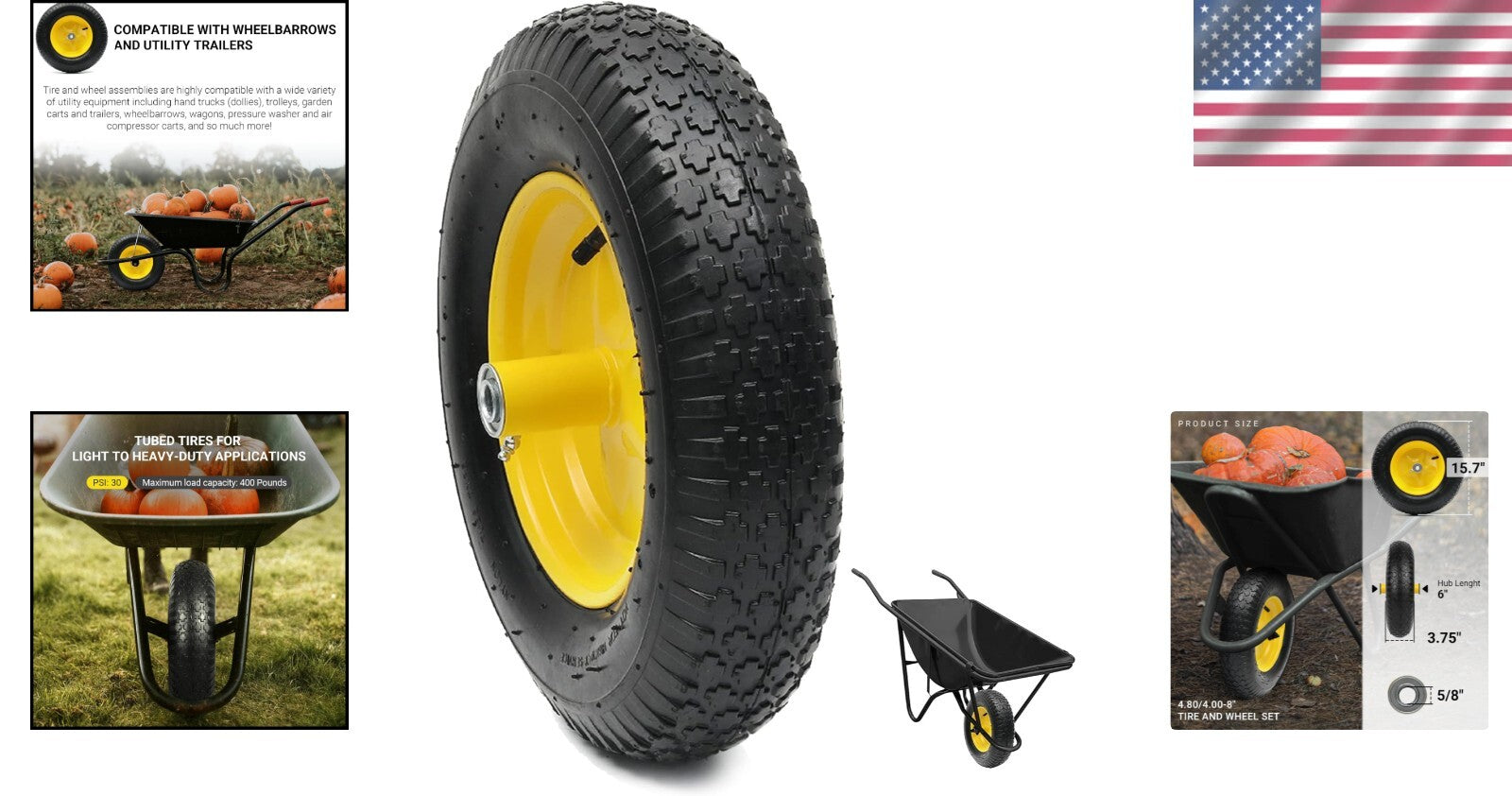Pneumatic 4.80/4.00-8 Tire and Wheel Assembly for Easy Installation on Equipment