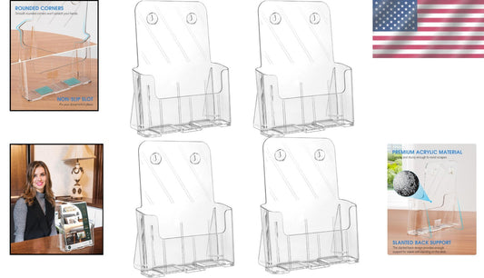 Multipurpose Clear Acrylic Flyer Holder 8.5 x 11 - Lightweight & Durable 4 Pack