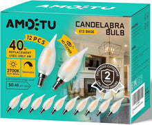 Load image into Gallery viewer, Dimmable 4W E12 Frosted LED Bulbs - 40W Equivalent, Ideal for Home Ambiance