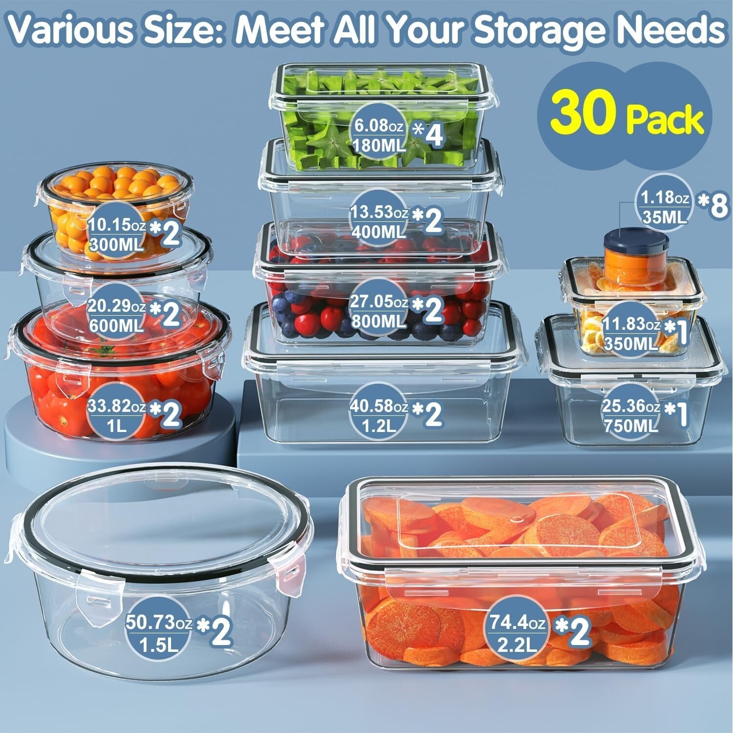 Complete 60-Piece BPA-Free Storage Set - Snap Closure, Labels & Marker Included