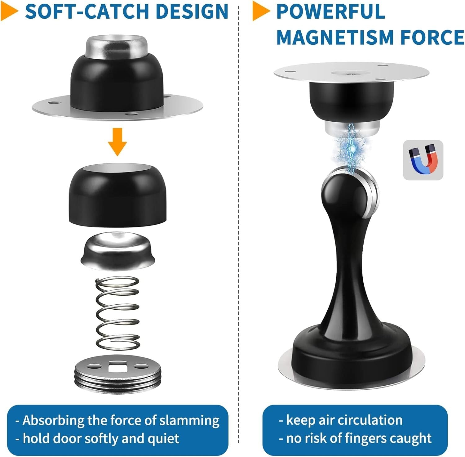 Durable Magnetic Door Stops with Adhesive Tape, 10 Pack, Effortless Installation