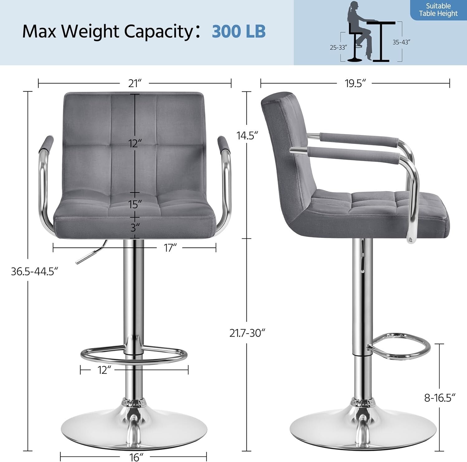 Set of 2 Elegant Velvet Swivel Bar Stools with Adjustable Height - Modern Design