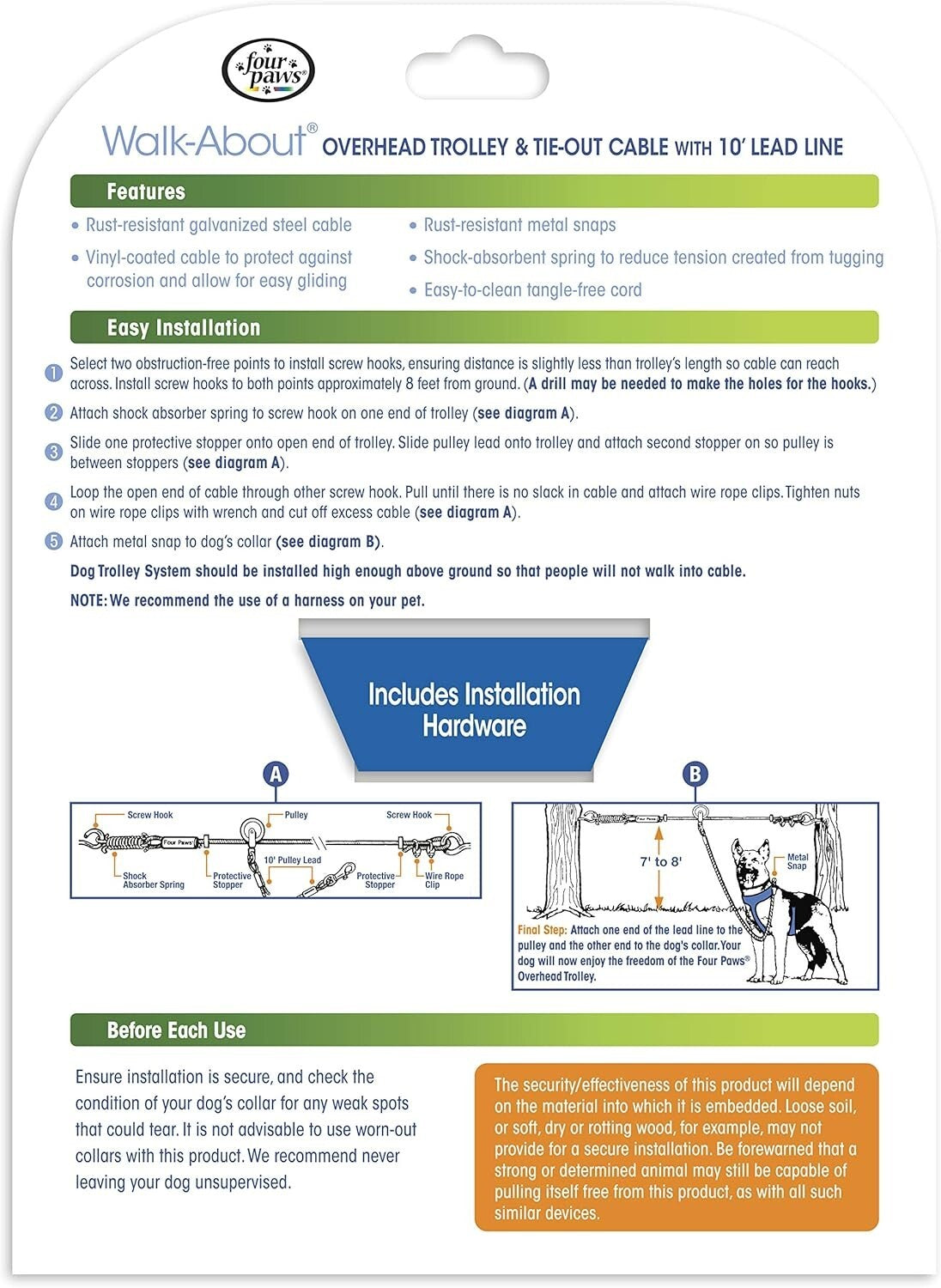Heavy Duty 100 Feet Dog Run Cable - Outdoor Trolley Exerciser for Large Breeds