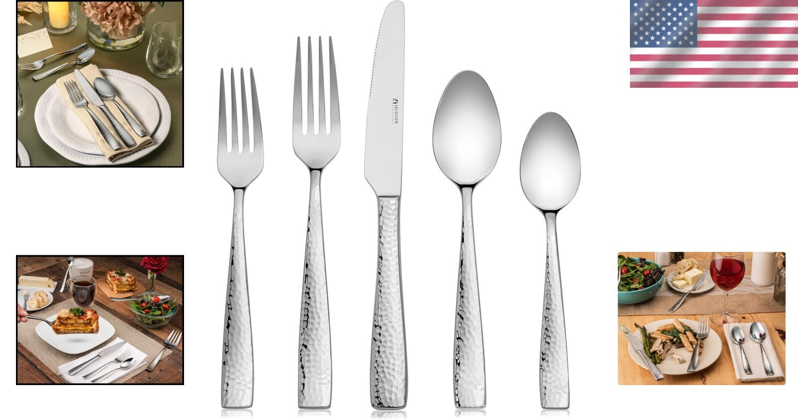 Service for 8 Hammered Flatware Set, Rust-Proof and Stain-Resistant – 40 Pieces