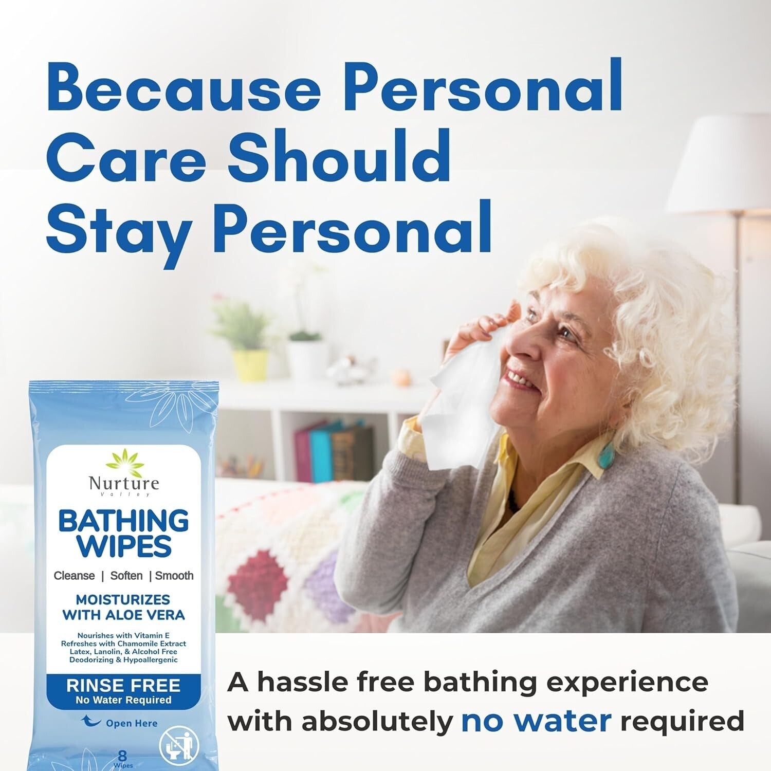 192 Rinse Free Bathing Wipes with Aloe - Disposable Cleansing for Sensitive Skin