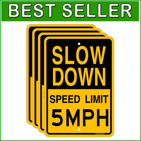 Durable 5 MPH Traffic Sign - Easy Install Reflective Aluminum 4-Pack (17x12 in)