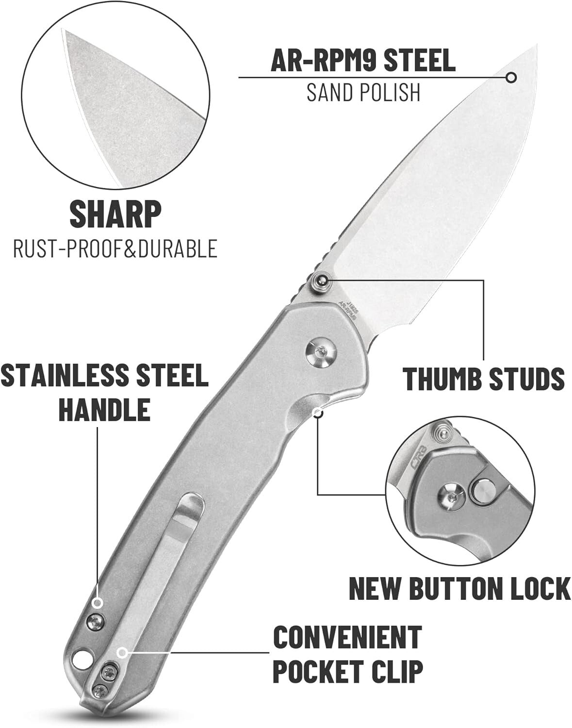 CJRB Pyrite J1925 Folding Knife - Ambidextrous Design for Comfort & Safety