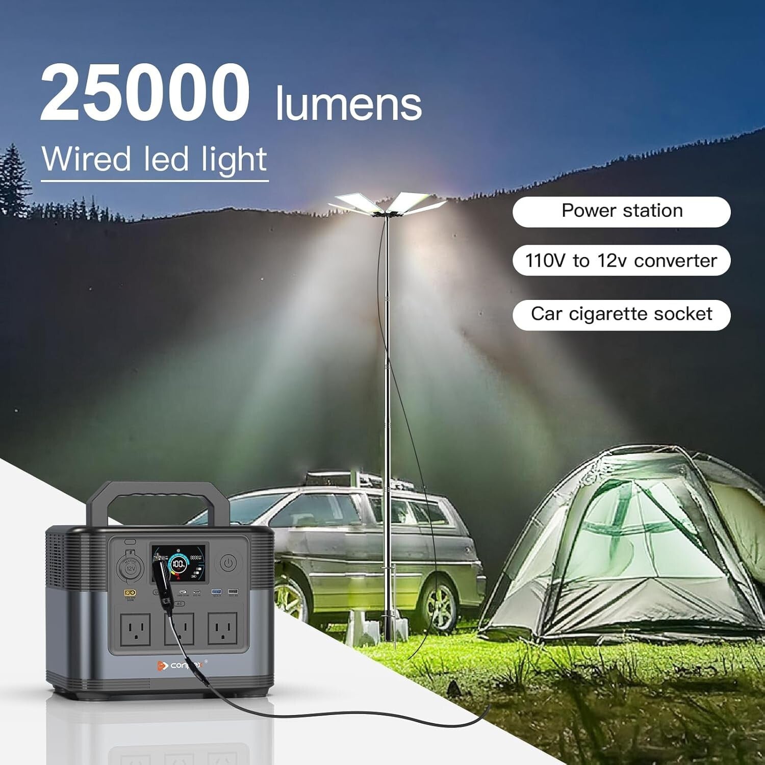 Durable 25000 Lumen LED Camping Light with Adjustable Height and Remote Control
