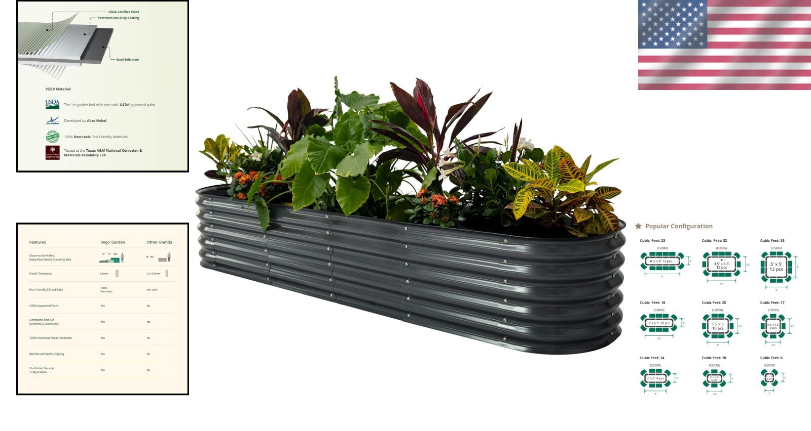 Durable 17" Tall Modular Metal Raised Planter Bed - Weather Resistant Garden Kit