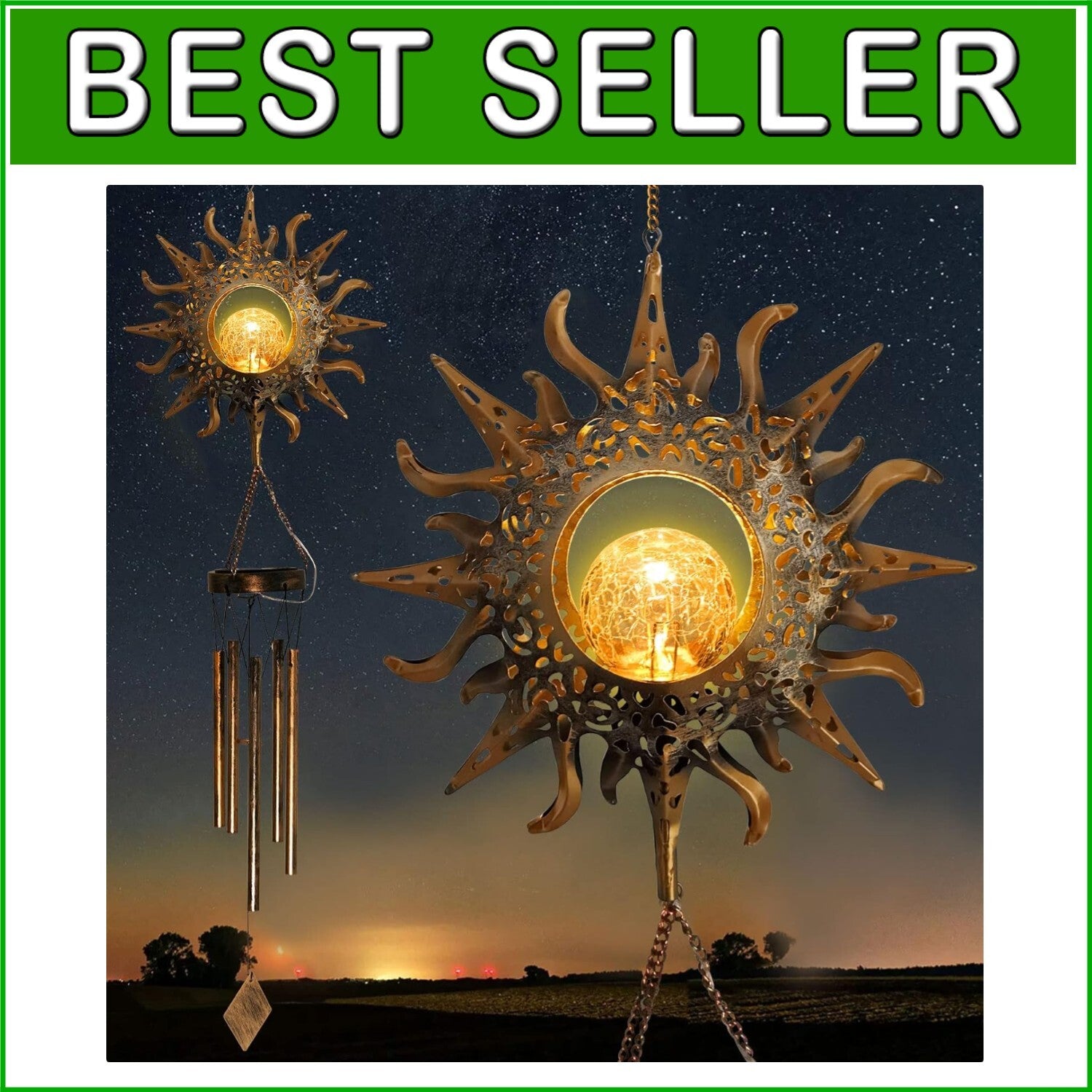 Durable Retro Solar Wind Chimes - Perfect Gift for Mom & Grandma, 11" Design