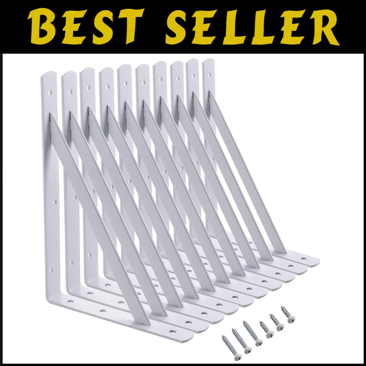 Heavy-Duty 12x8 Shelf Brackets - 600lb Capacity, 10-Pack White Metal Supports