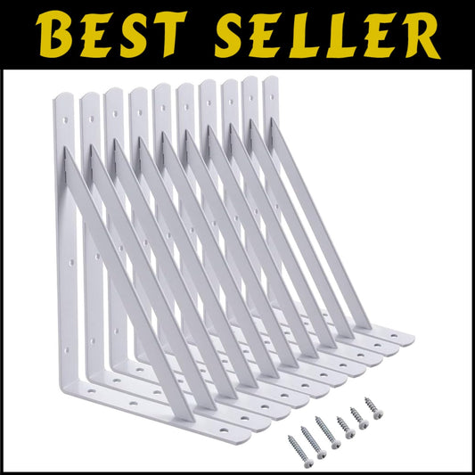 Heavy-Duty 12x8 Shelf Brackets - 600lb Capacity, 10-Pack White Metal Supports