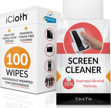 Load image into Gallery viewer, Screen Safe Cleaning Wipes - 100 Pre-Moistened, Lint-Free, 70% Isopropyl Alcohol