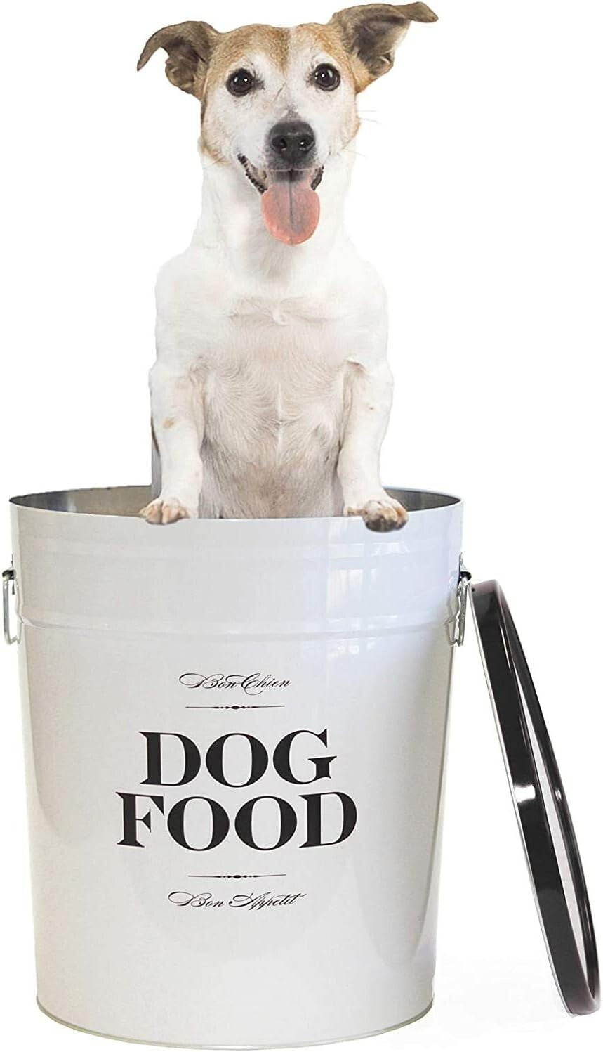 Elegant Airtight Dog Food Storage Canister - 40lbs Capacity, Parisian Style