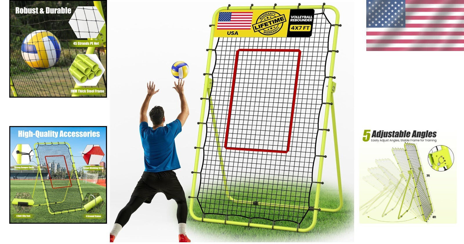 Durable 7x4 FT Sports Rebounder with Steel Frame for Soccer, Volleyball & More