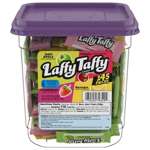 Assorted Fruit Taffy Candy Mix - Sour Apple, Cherry, Strawberry & Banana 145 Pc