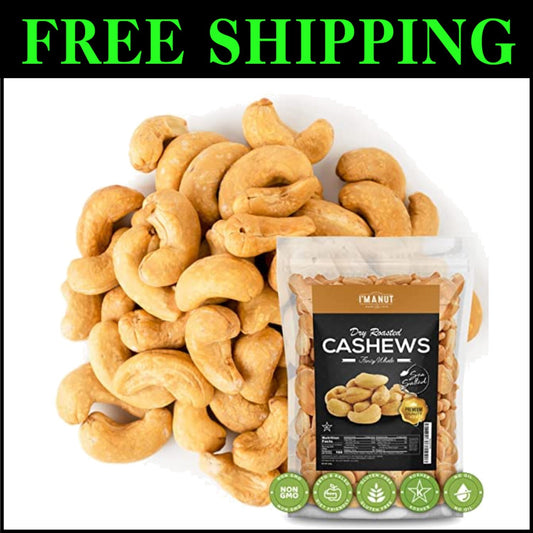 64 Oz Oven Roasted Fancy Cashews with Sea Salt - Vegan, Keto-Friendly Snack