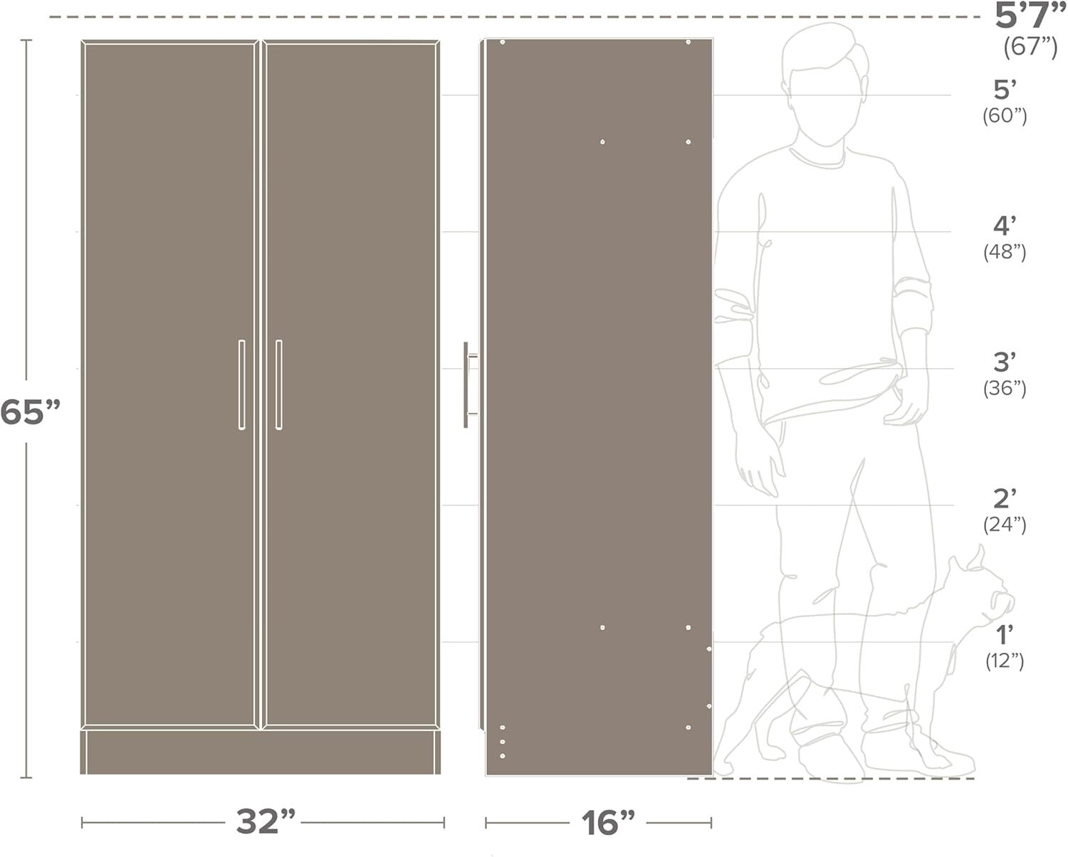 Versatile 2-Door Pantry and Garage Storage Cabinet, Adjustable Shelves 32" Wide