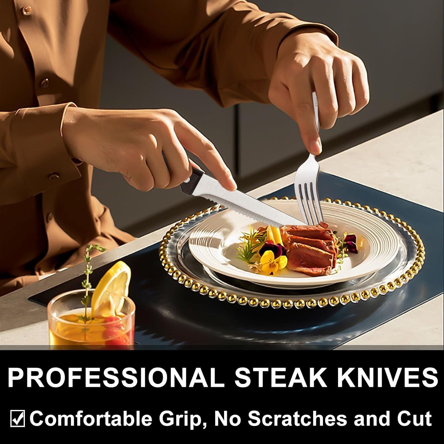 Elegant 49-Piece Flatware Set with Comfortable Handles & 6-Compartment Organizer