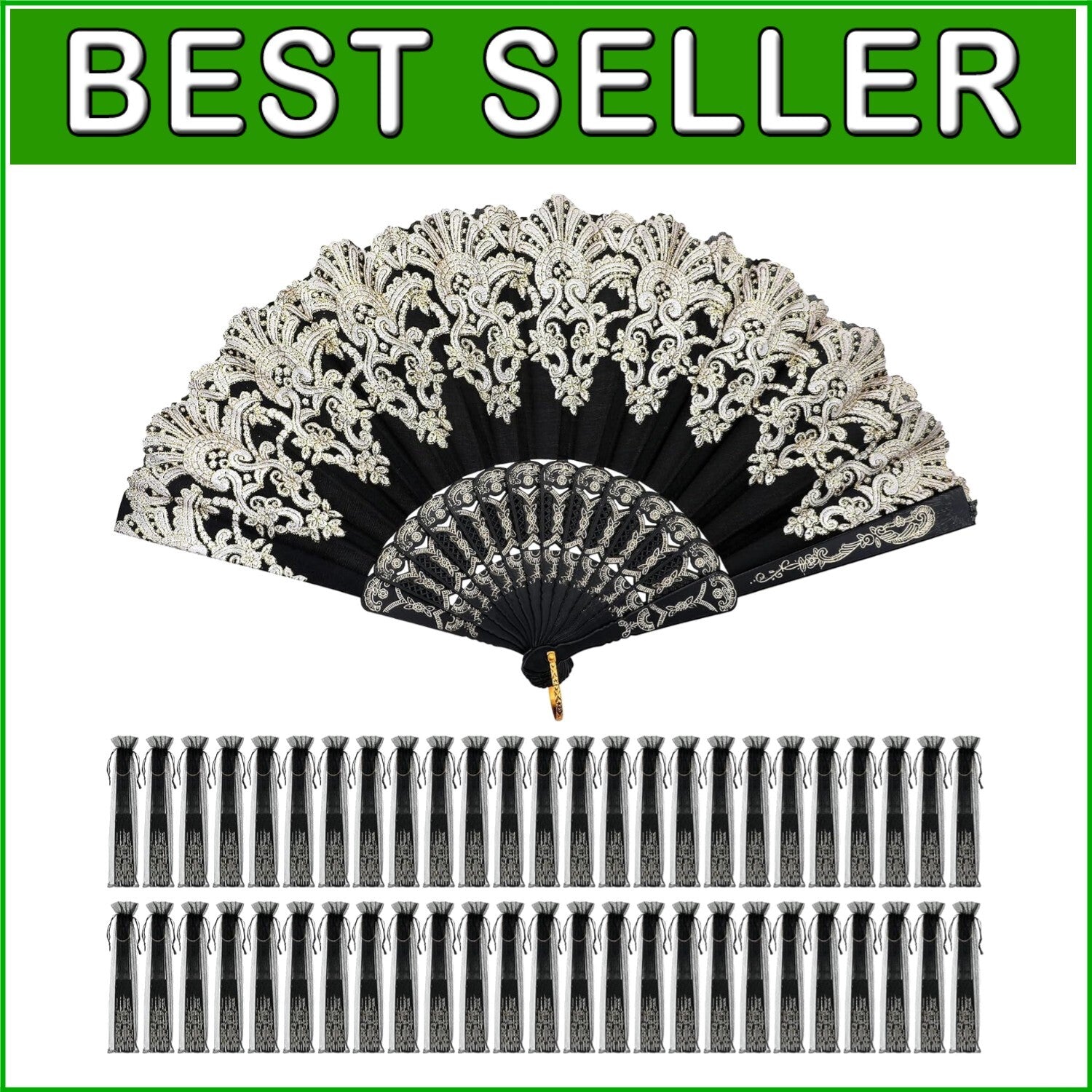 Chic 50 Pcs Lace Folding Fans with Gift Bags - Ideal for Summer Events & Dances