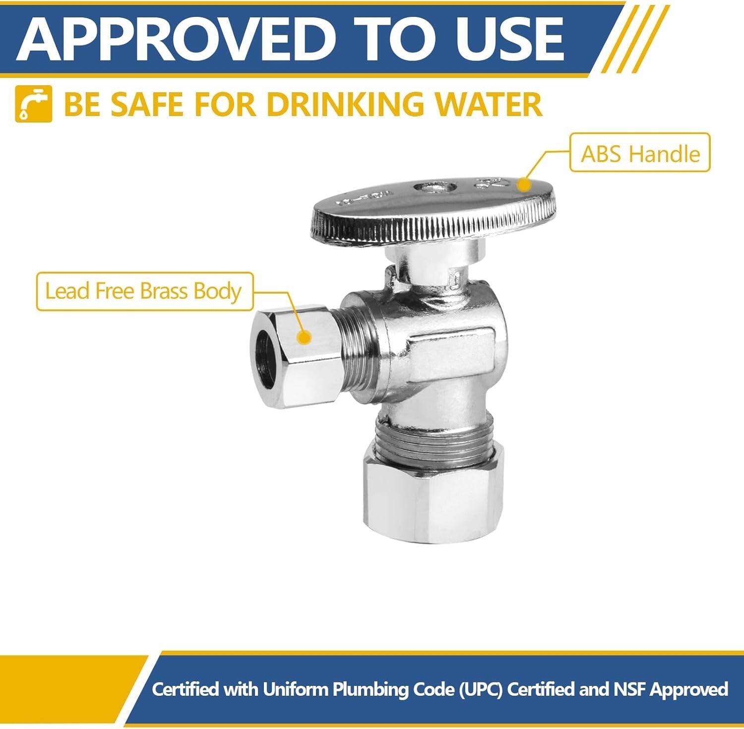10 Pack 1/4 Turn Angle Stop Valves - Corrosion-Resistant Brass Plumbing Solution