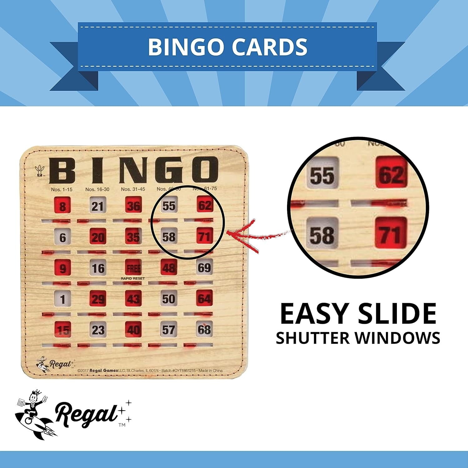 Durable Woodgrain Bingo Cards with Sliding Windows - Ideal for Family Gatherings