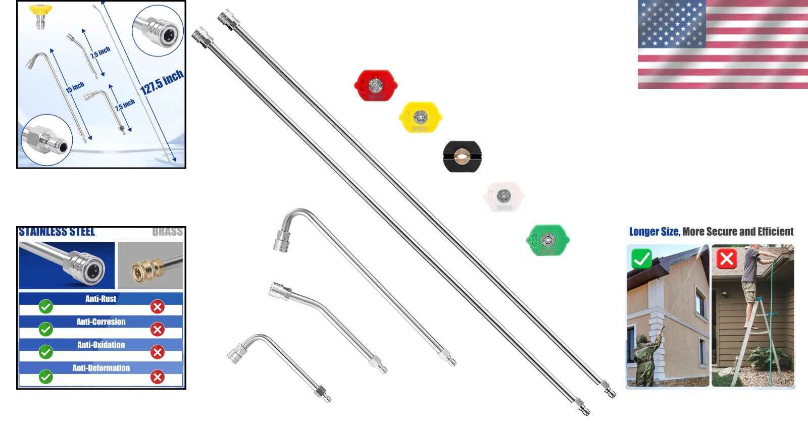 Durable 120" Pressure Washer Extension Wand with Leak-Free Design & Accessories